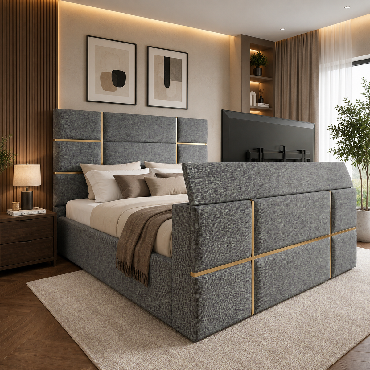 Aurelio Gold Accent TV Bed Frame