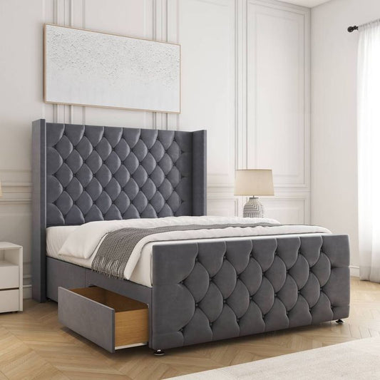 Florida Winged Divan Bed Frame in Plush Velvet Fabric