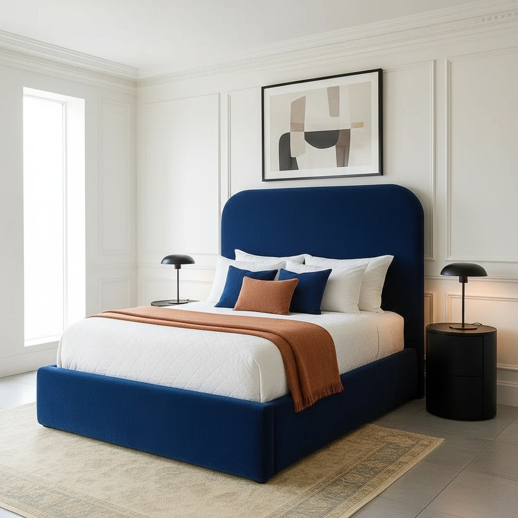 Teddy Upholstered Bed Frame in Boucle  Fabric with curved headboard