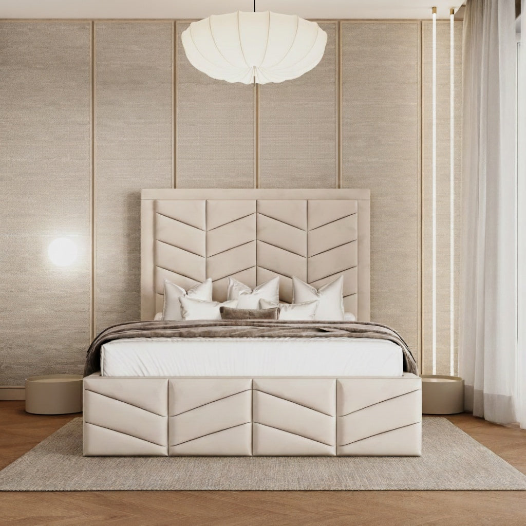 Nest Upholstered Bed Frame in Plush Velvet Fabric
