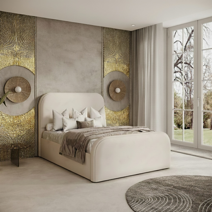 Chandler Plain Bed In Boucle Fabric With Round Headboard