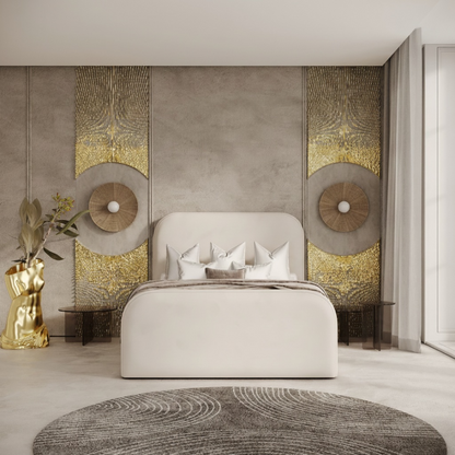 Chandler Plain Bed In Boucle Fabric With Round Headboard