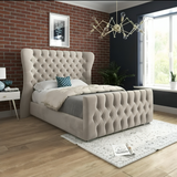 Fancy Upholstered Curved WIngback Bed Frame