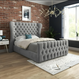 Fancy Upholstered Curved WIngback Bed Frame