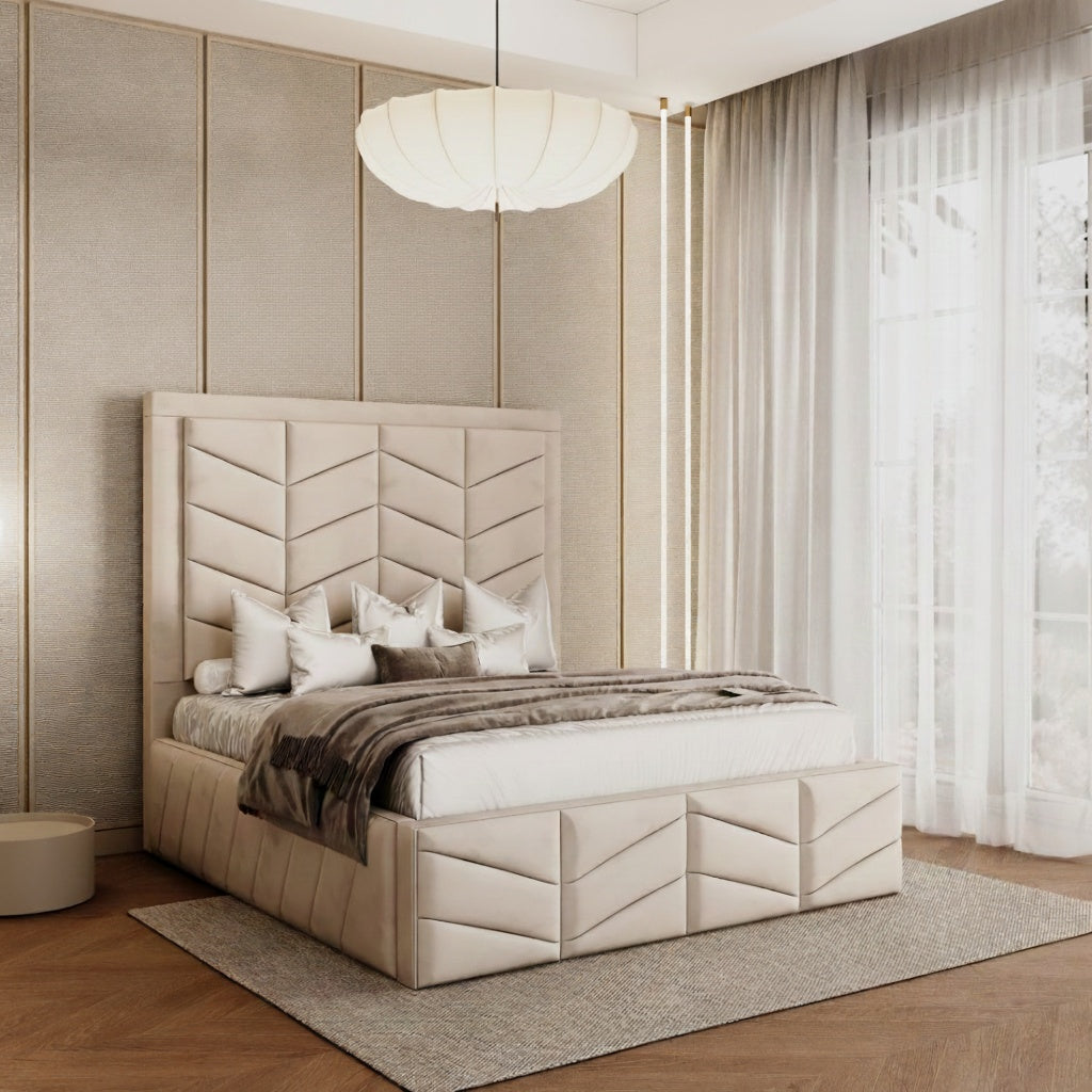 Nest Upholstered Bed Frame in Plush Velvet Fabric