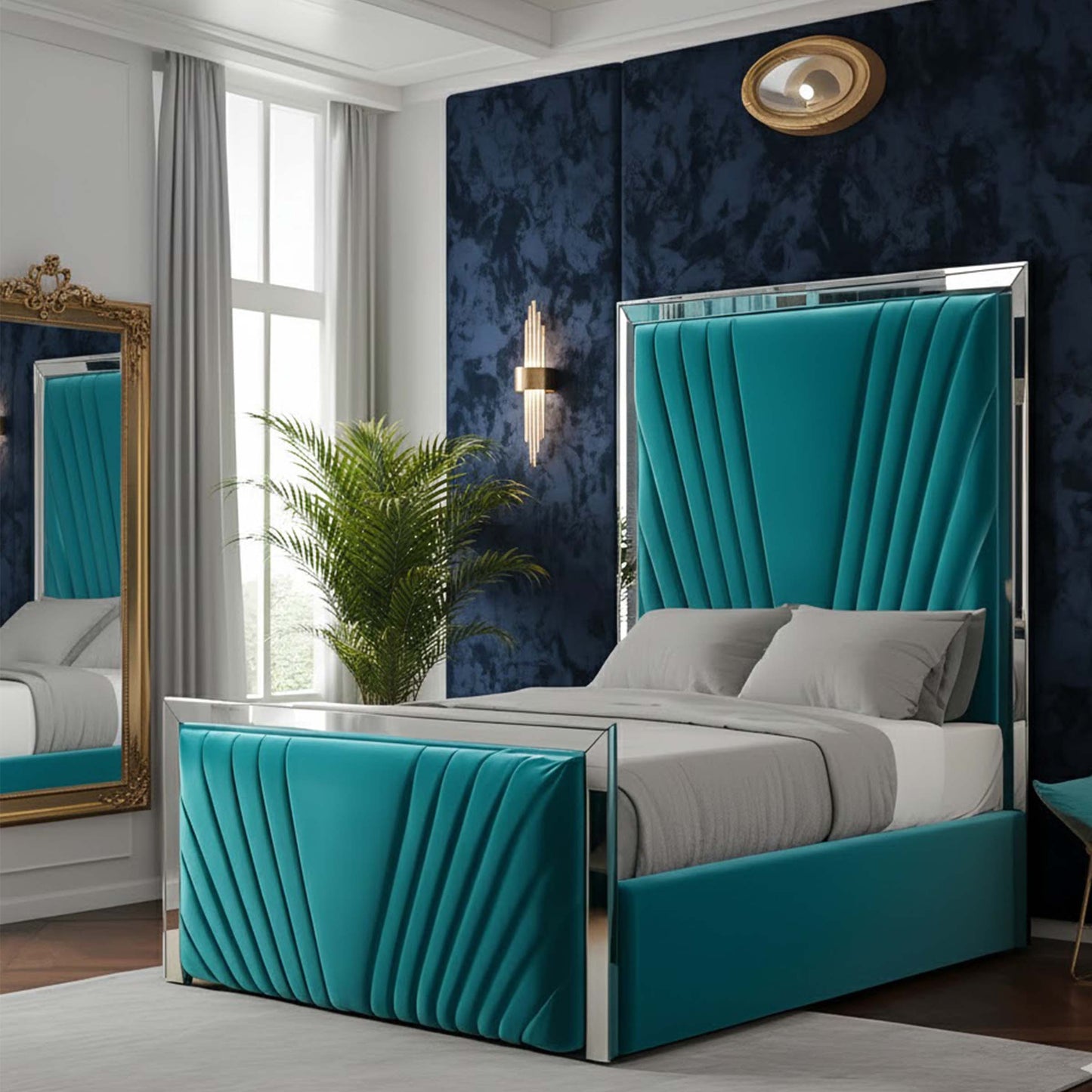 Testiaga Upholstered Bed Frame With Silver Border